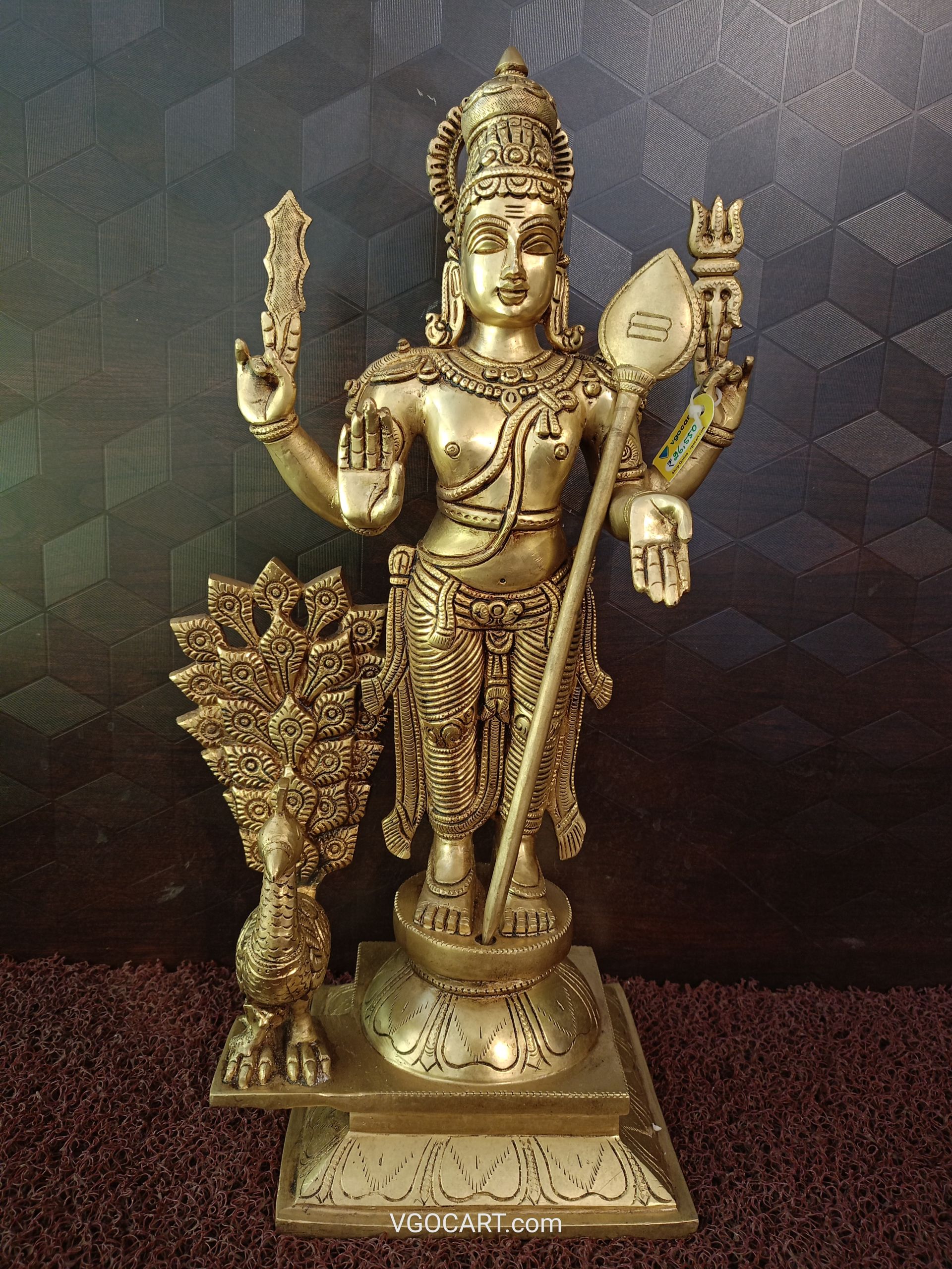 Brass Murugan With Peacock Statue 19″