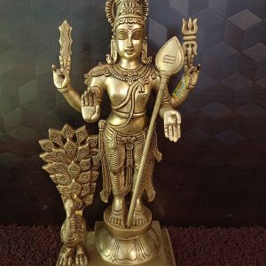 Brass Murugan With Peacock Statue 19″