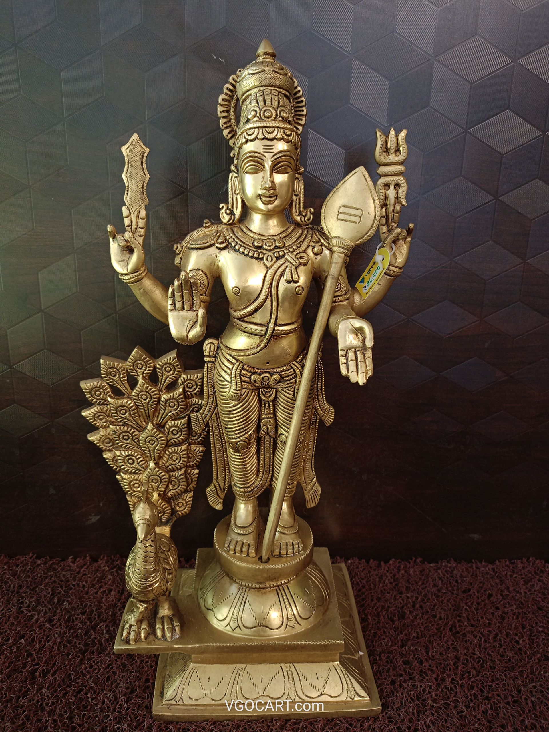 Brass Murugan With Peacock Statue 19″