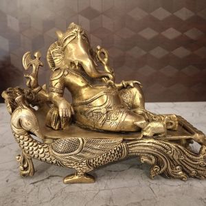 Brass Sleeping Ganesha Idol 7″