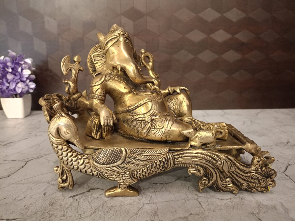Brass Sleeping Ganesha Idol 7″