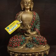 Brass Stone Work Buddha Statue , Red & Green Color 8″