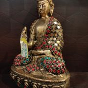 Brass Stone Buddha Idol For Homedecor 8″ Red And Golden Color