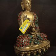 Brass Stone Work Buddha Statue , Red & Green Color 8″