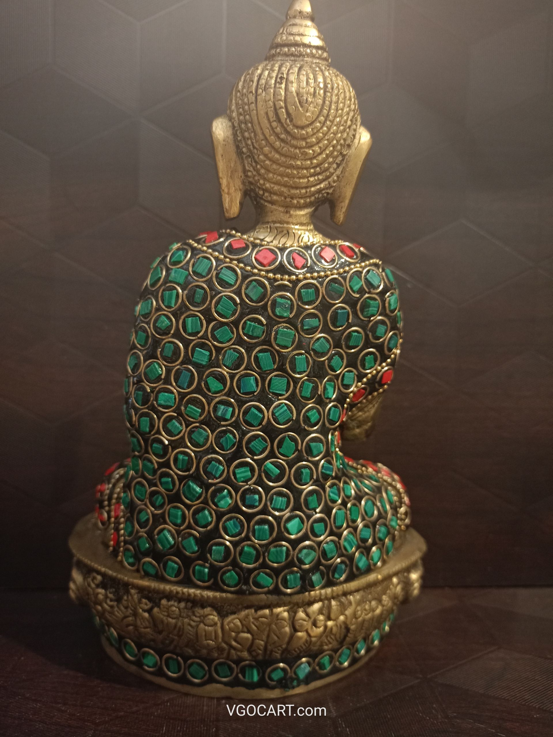 Brass Stone Work Buddha Statue , Red & Green Color 8″