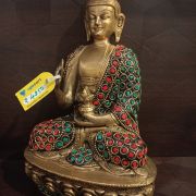 Brass Stone Work Buddha Statue , Red & Green Color 8″