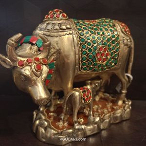 Brass Cow And Calf Stone Finishing 6.5″