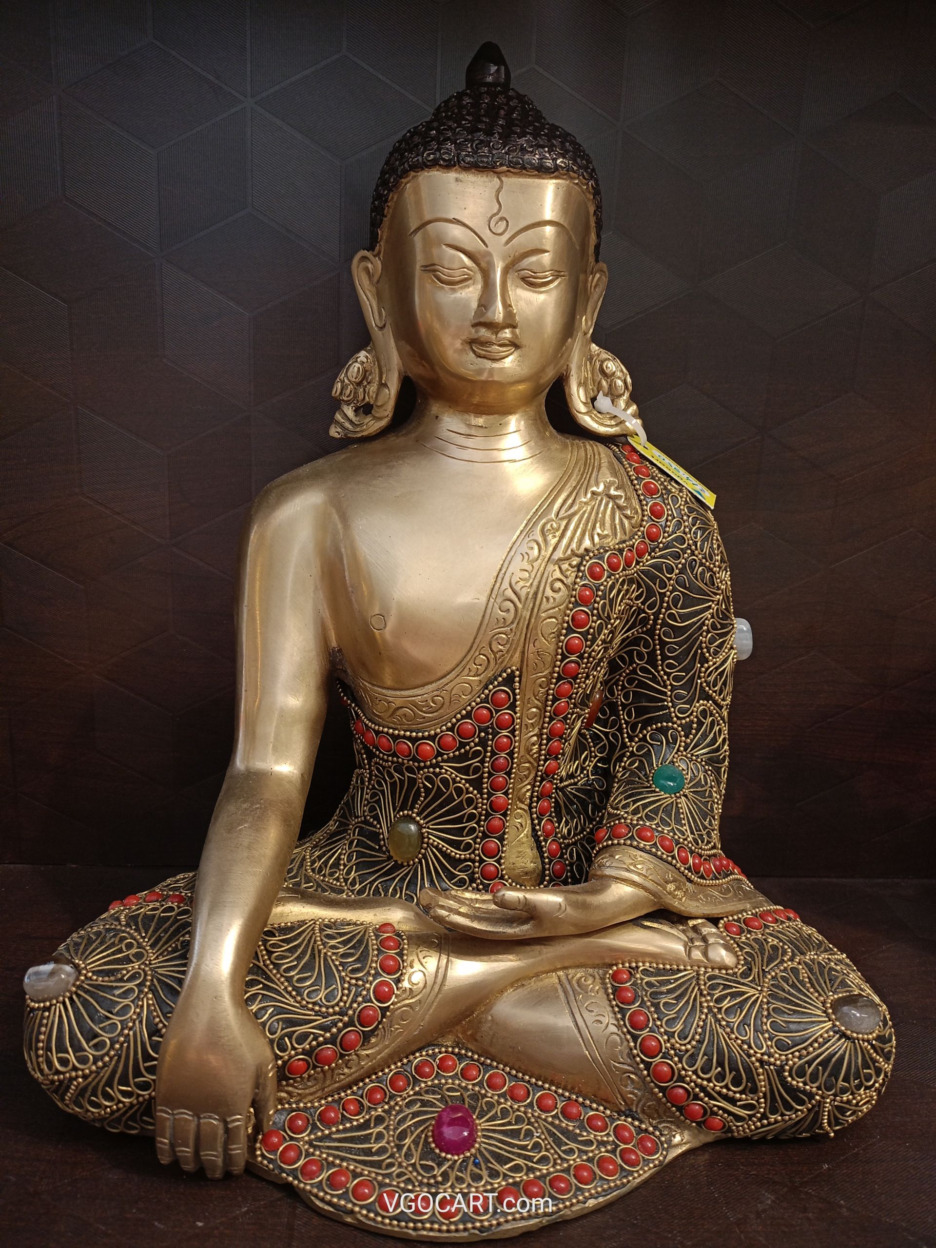 Brass Big Stone Buddha Statue 12″