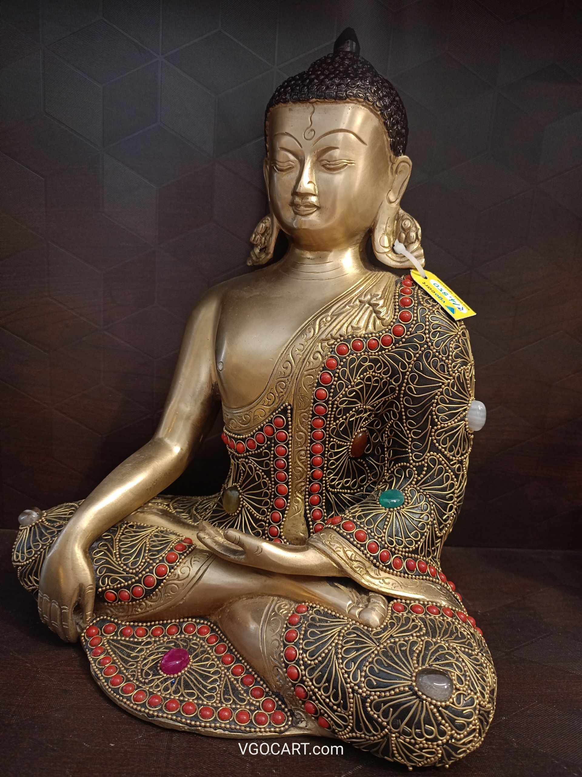 Brass Big Stone Buddha Statue 12″