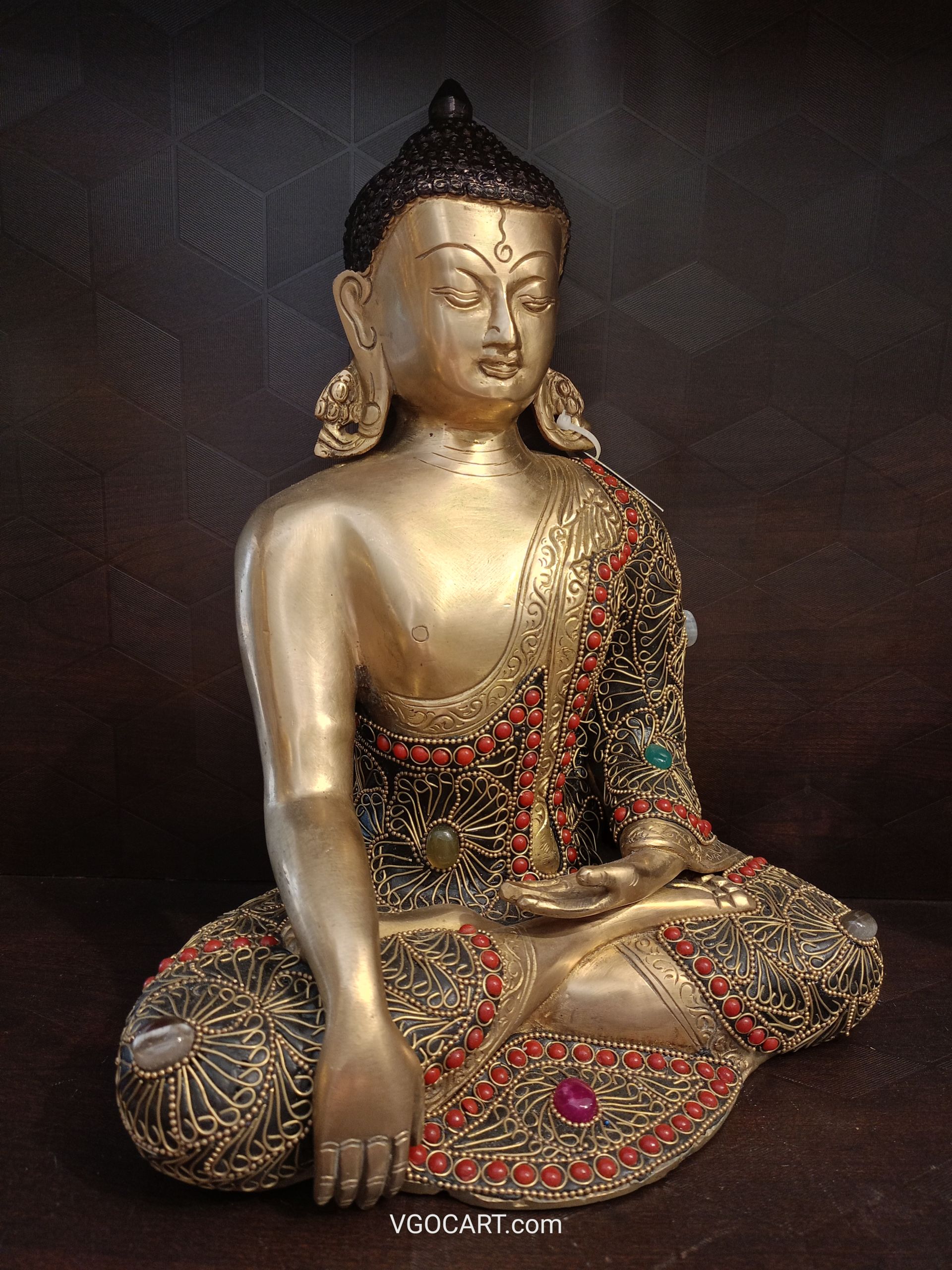 Brass Big Stone Buddha Statue 12″