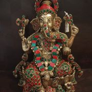 Brass Stone Ganesha Statue 10″ , Antique Finish