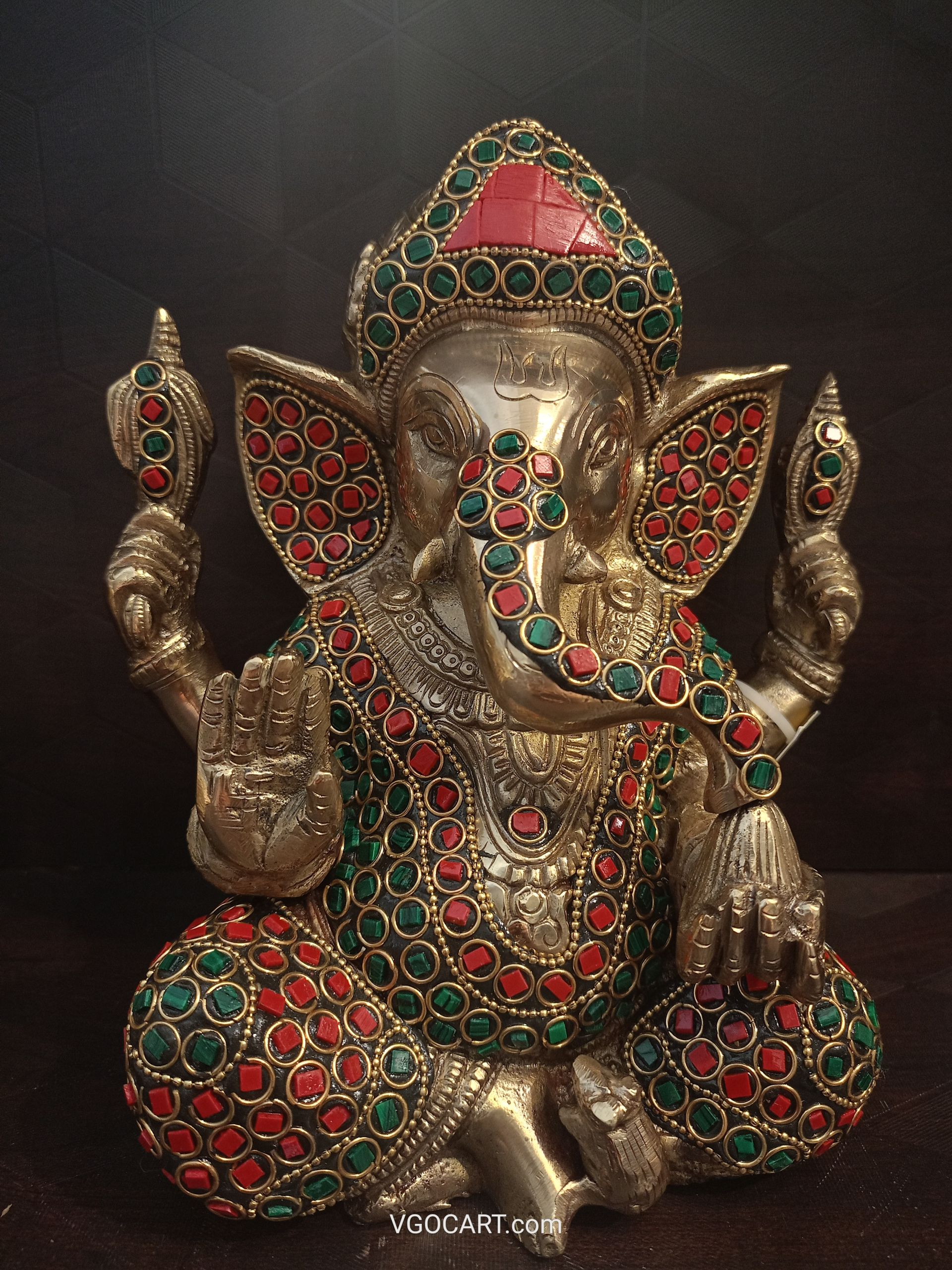 Buy Brass Stone Ganesha Statue 9″ For Gift & Pooja