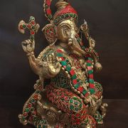 Brass Stone Ganesha Statue 10″ , Antique Finish