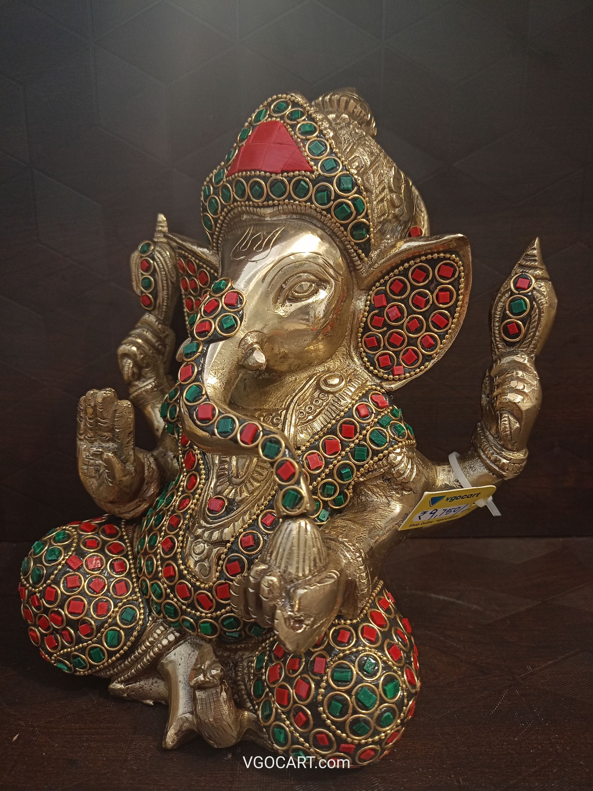 Buy Brass Stone Ganesha Statue 9″ For Gift & Pooja