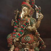 Brass Stone Ganesha Statue 10″ , Antique Finish