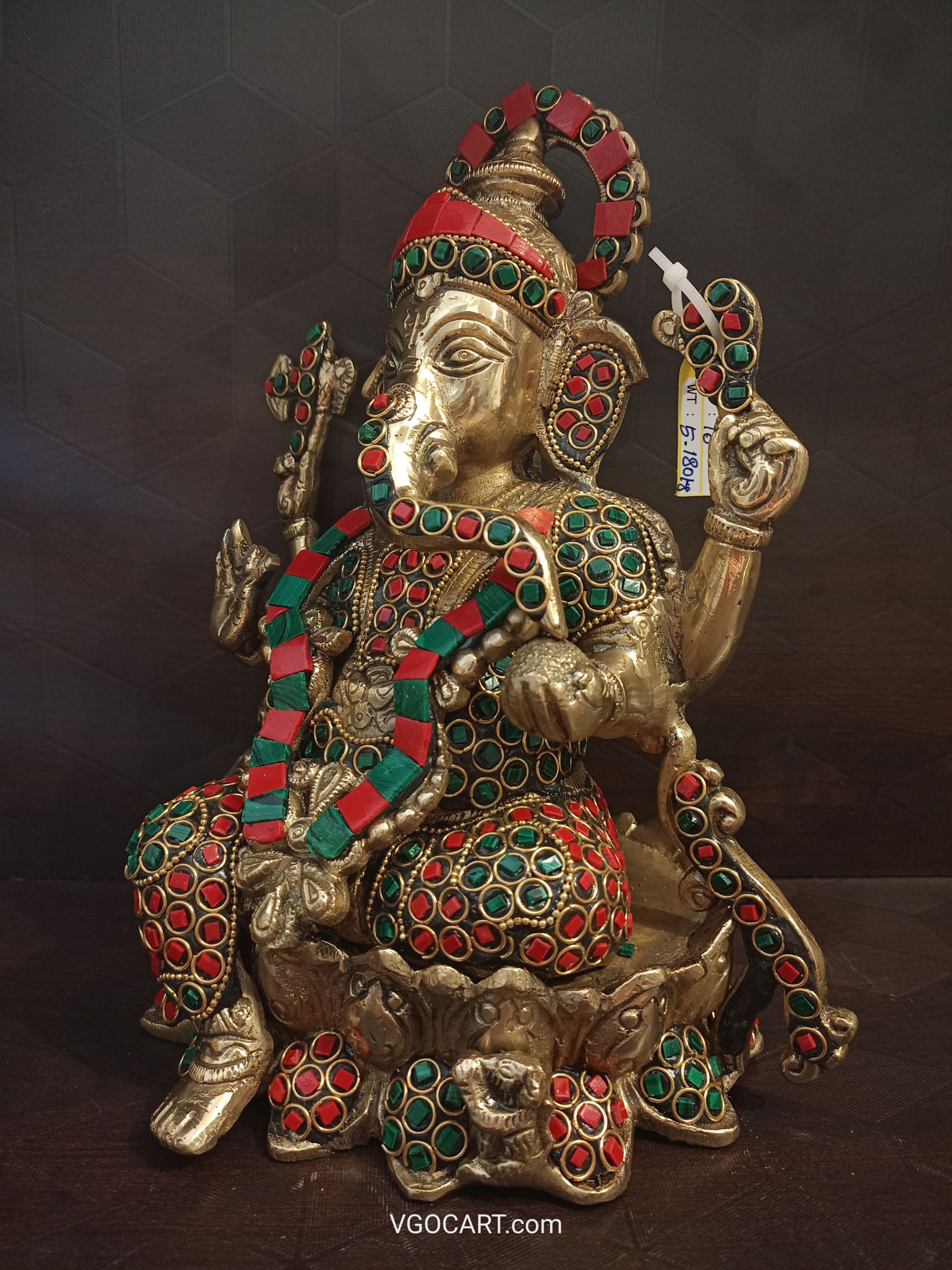 Brass Stone Ganesha Statue 10″ , Antique Finish