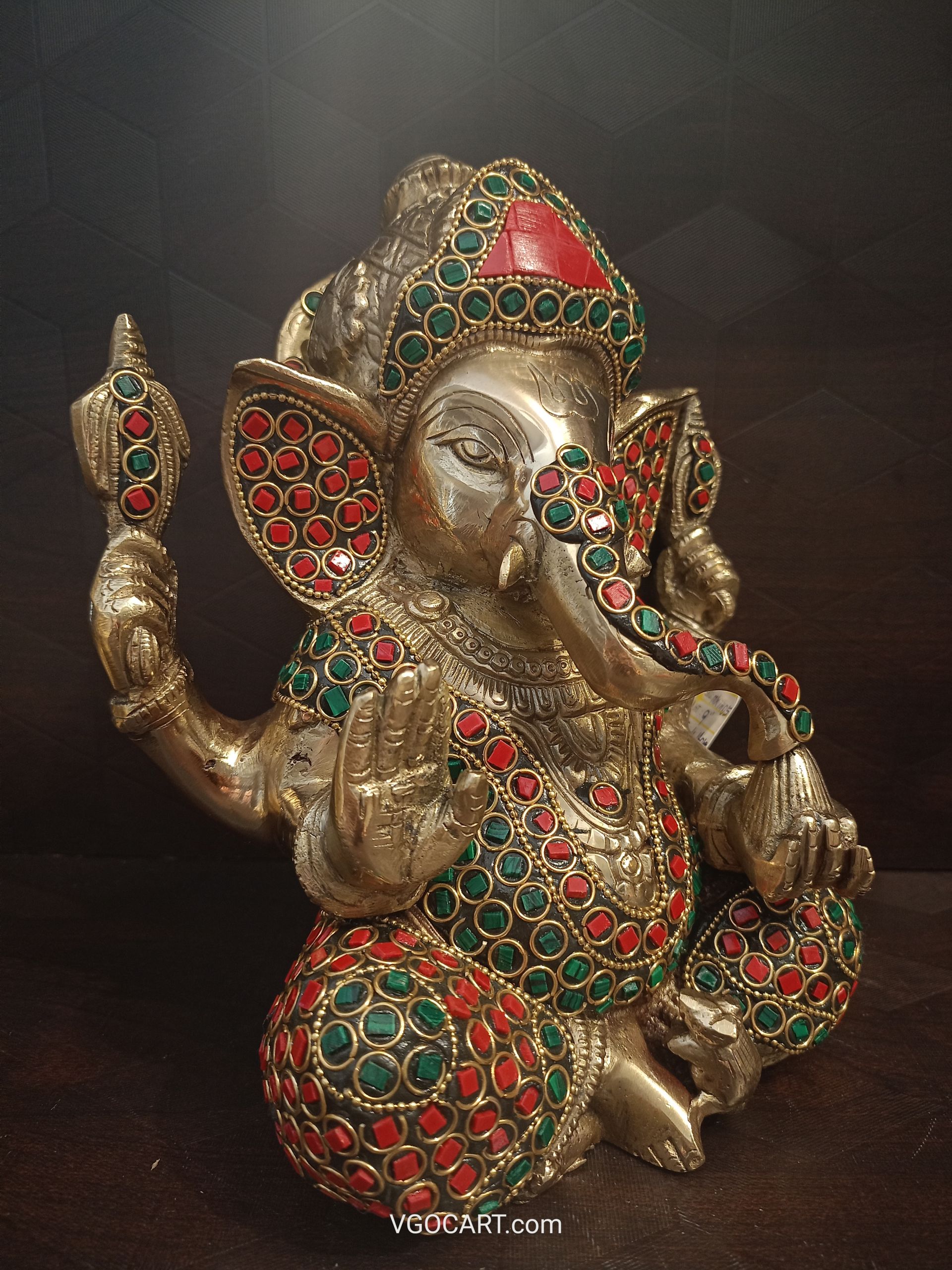 Buy Brass Stone Ganesha Statue 9″ For Gift & Pooja