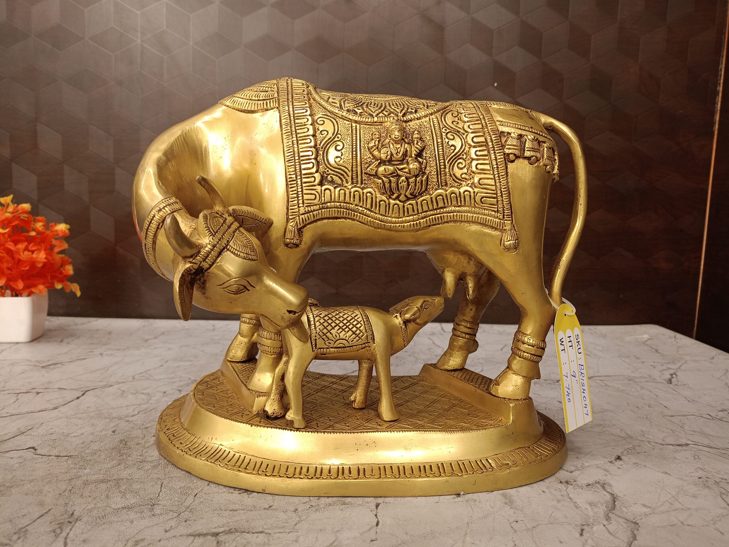 Buy Brass Big Cow And Calf With Flower Designs 9" 1 Brass Cow and Calf