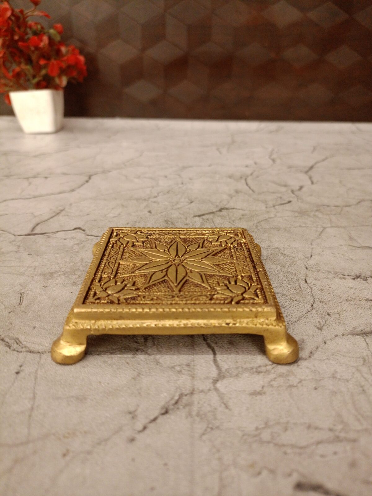 Buy Brass Square Shape Chowki Stand 1" For Home decor , Pooja - Image 1