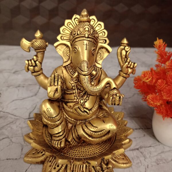Buy Brass Ganesha Sitting On Lotus Base Idol 7"