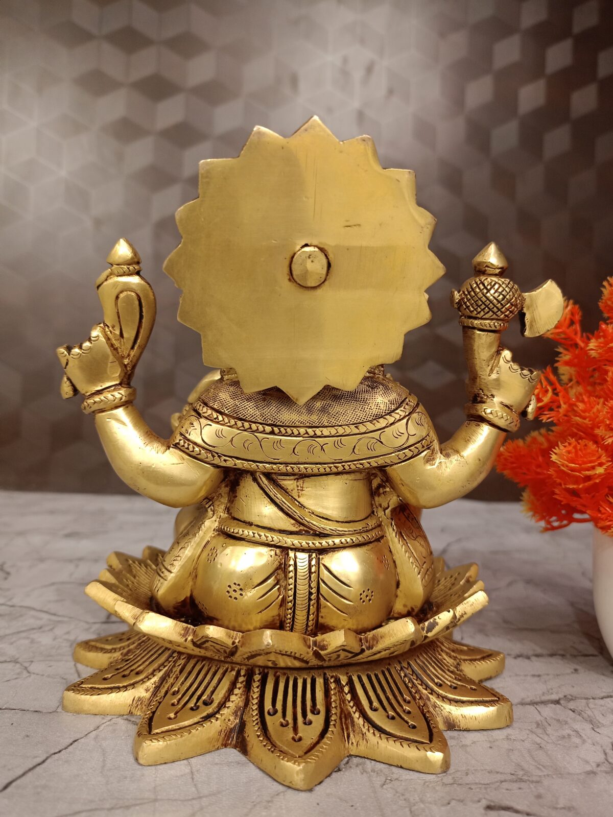 Buy Brass Ganesha Sitting On Lotus Base Idol 7" - Image 4