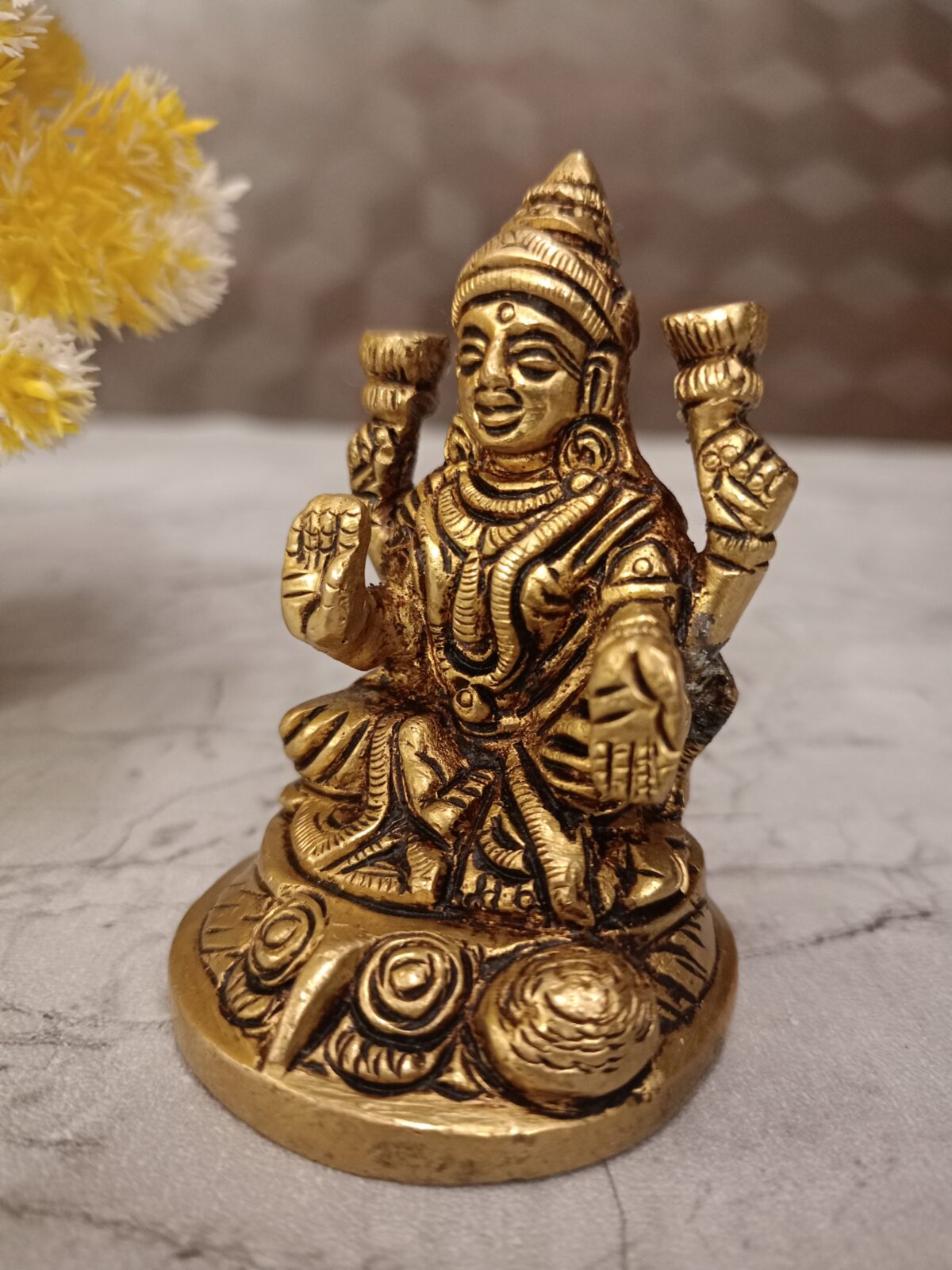 brass lakshmi idol flowers pooja vgocart coimbatore india scaled