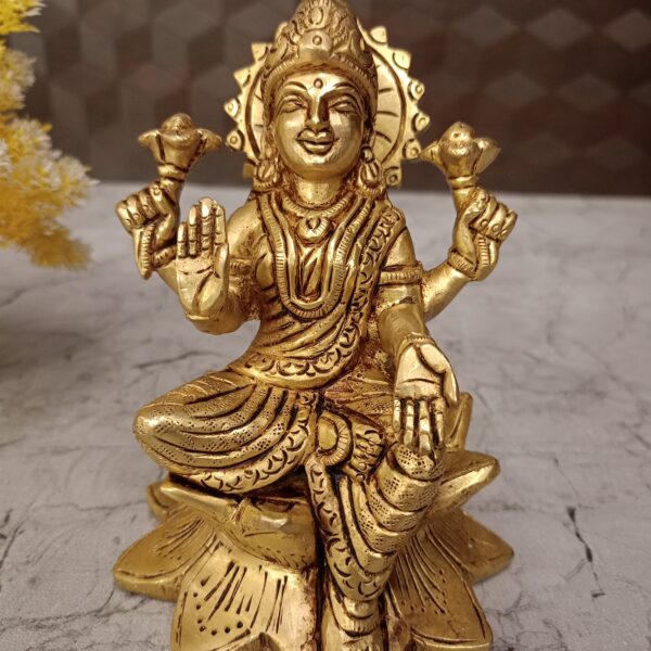 Buy Brass Lakshmi Sitting On Lotus Base 5.5"