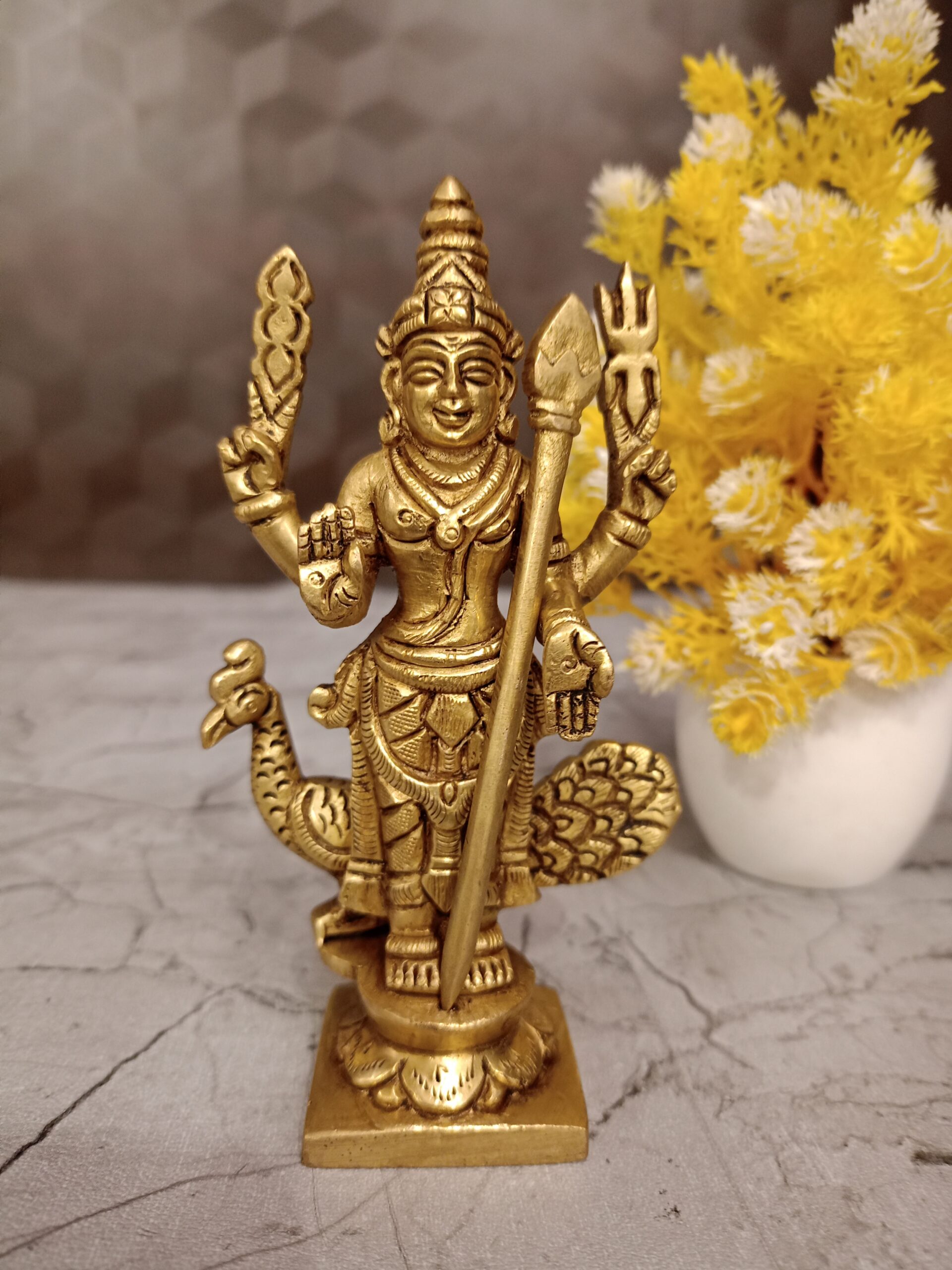 oplus_32 Buy Brass Murugan With Peacock Idol 5" - Image 1