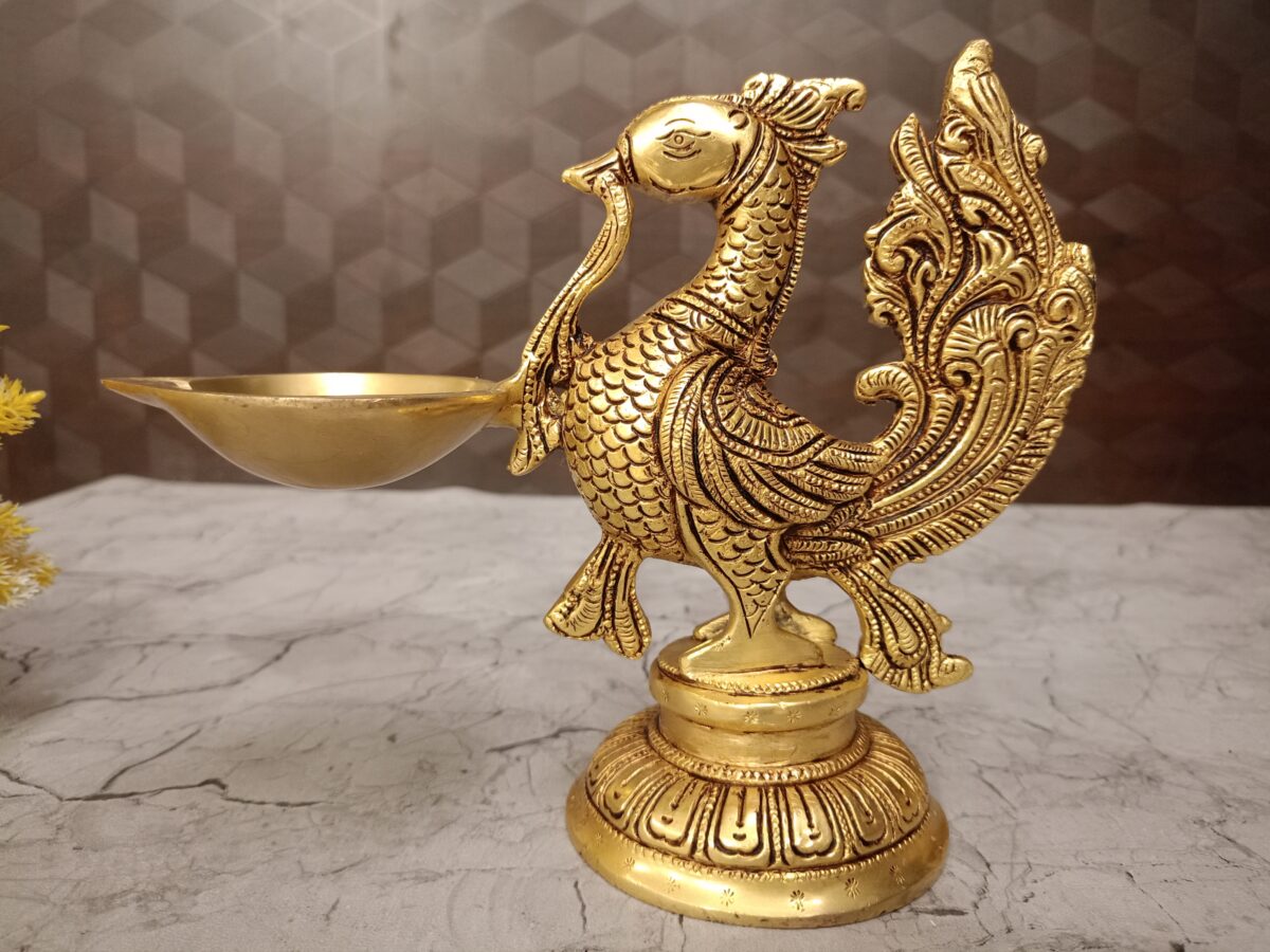 brass peacock diya idol pooja gift coimbatore india scaled