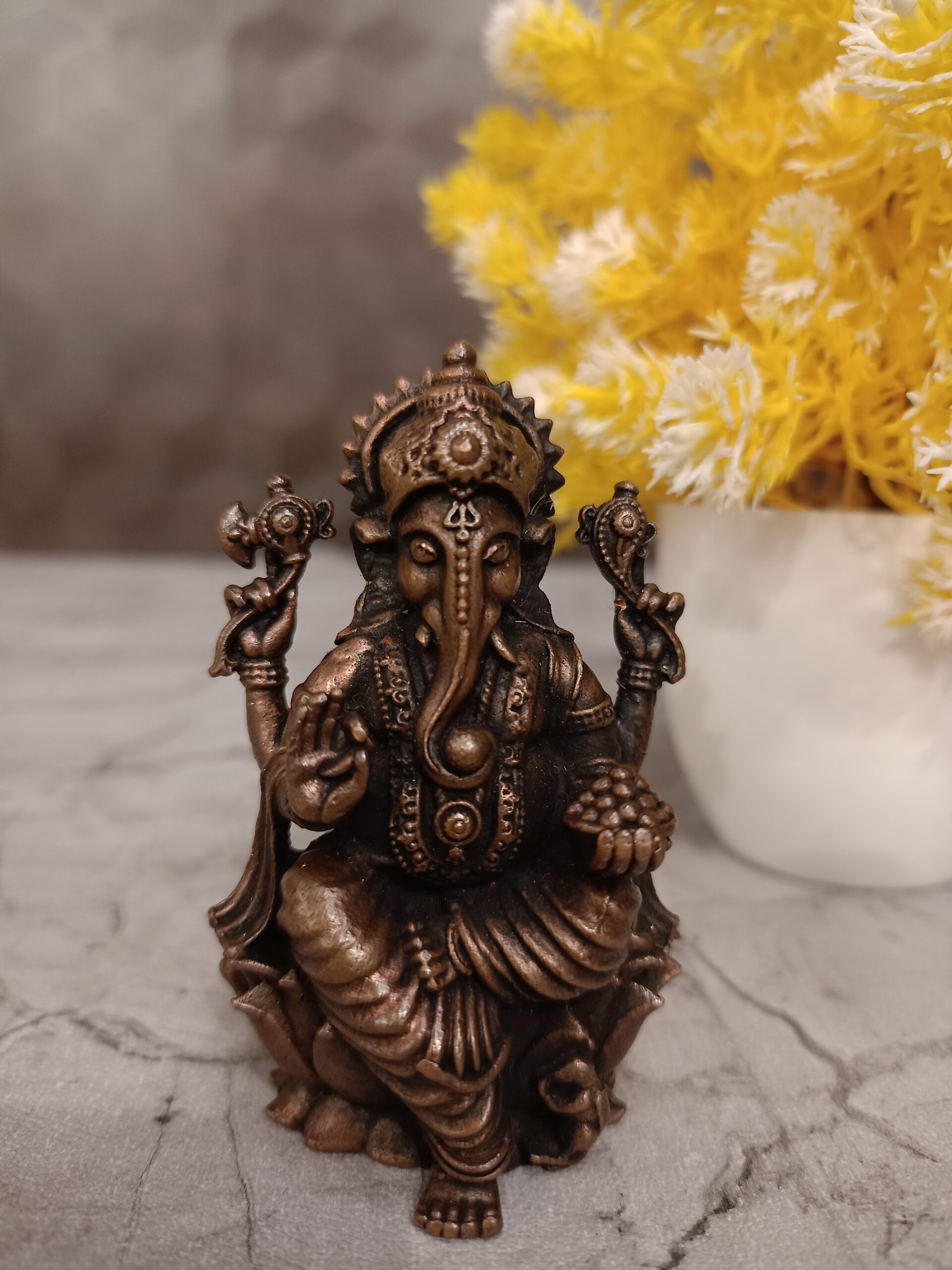 oplus_32 Buy Panchaloha Ganesha Sitting On Lotus Statue 3" - Image 1