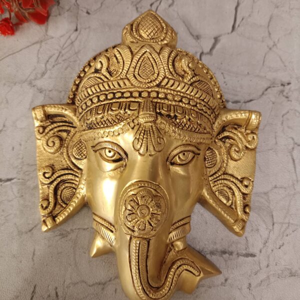 Brass Ganesha Face Wall Mount 7"