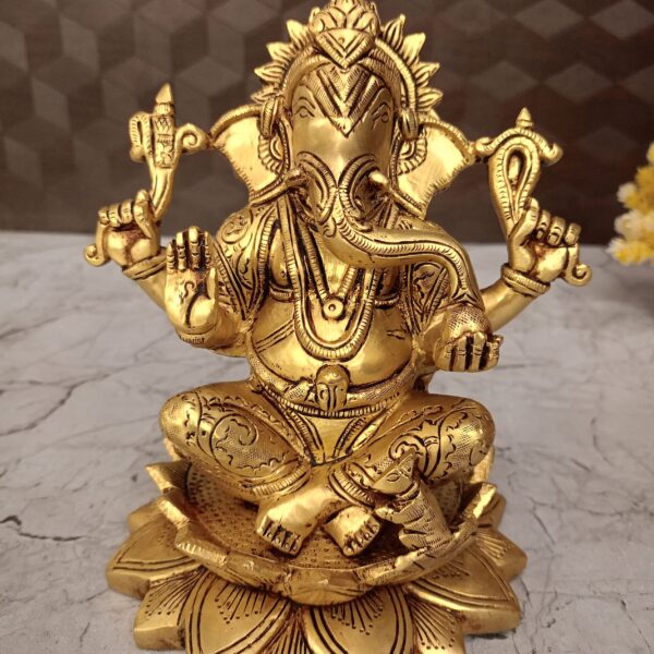 Buy Brass Superfine Ganesha Statue Sitting On Lotus Base 7.5"