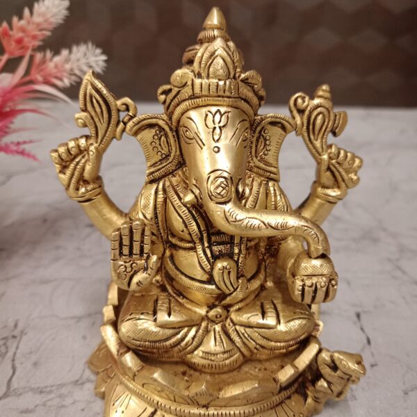 Buy Brass Ganesha Sitting On Lotus Base 5"