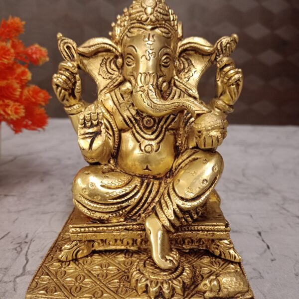 Buy Brass Ganesha Statue Sitting On Square Chowki Stand 6.5"