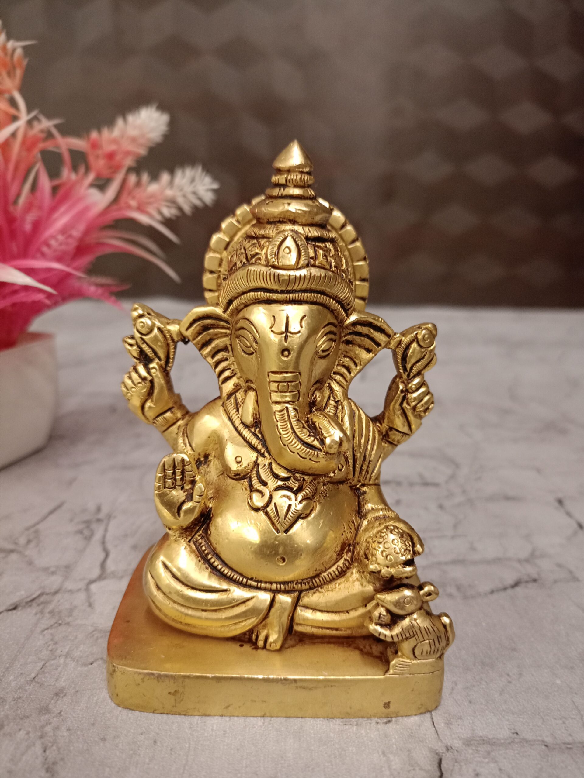 oplus_32 Buy Brass Ganesha idol Sitting On Square Base 4.5" - Image 1