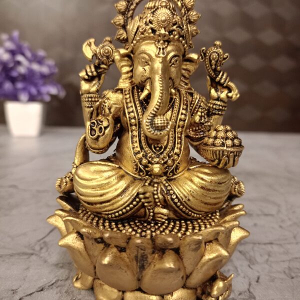 Buy Brass Fine Art Ganesha Statue Sitting On Lotus Base 6"