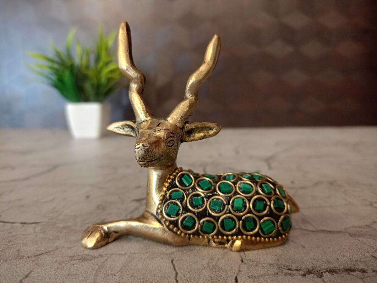 brass green stone deer gift vgocart coimbatore india scaled
