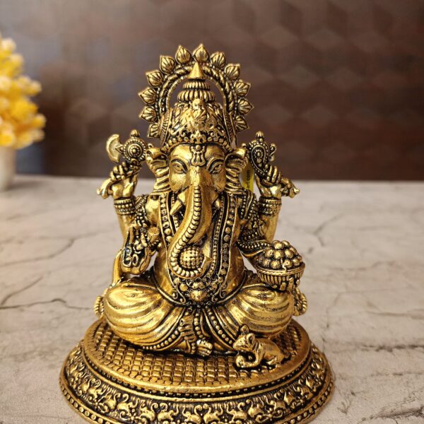 Buy Brass Fine Art Ganesha Statue Sitting On Designer Round Base For Pooja 4.5"