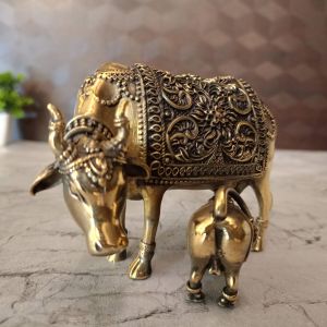 Buy Brass Fine Art Kamadenu With Black Antique Finish 3″