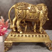 Buy Brass Big Cow And Calf All Gods With Krishna and Peacock 9.5″