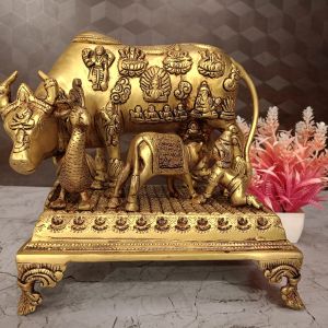 Buy Brass Big Cow And Calf All Gods With Krishna and Peacock 9.5″