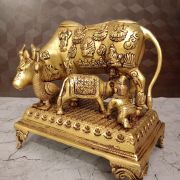 Buy Brass Big Cow And Calf All Gods With Krishna and Peacock 9.5″