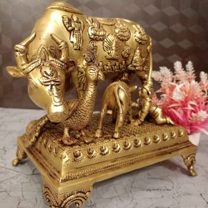 Buy Brass Big Cow And Calf All Gods With Krishna and Peacock 9.5″