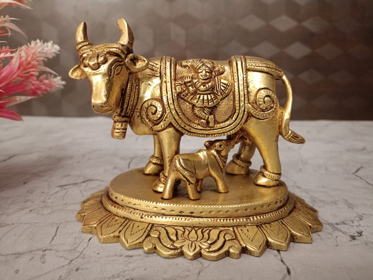 Buy Brass Cow And Calf With Radha Krishna Statue 4.5″