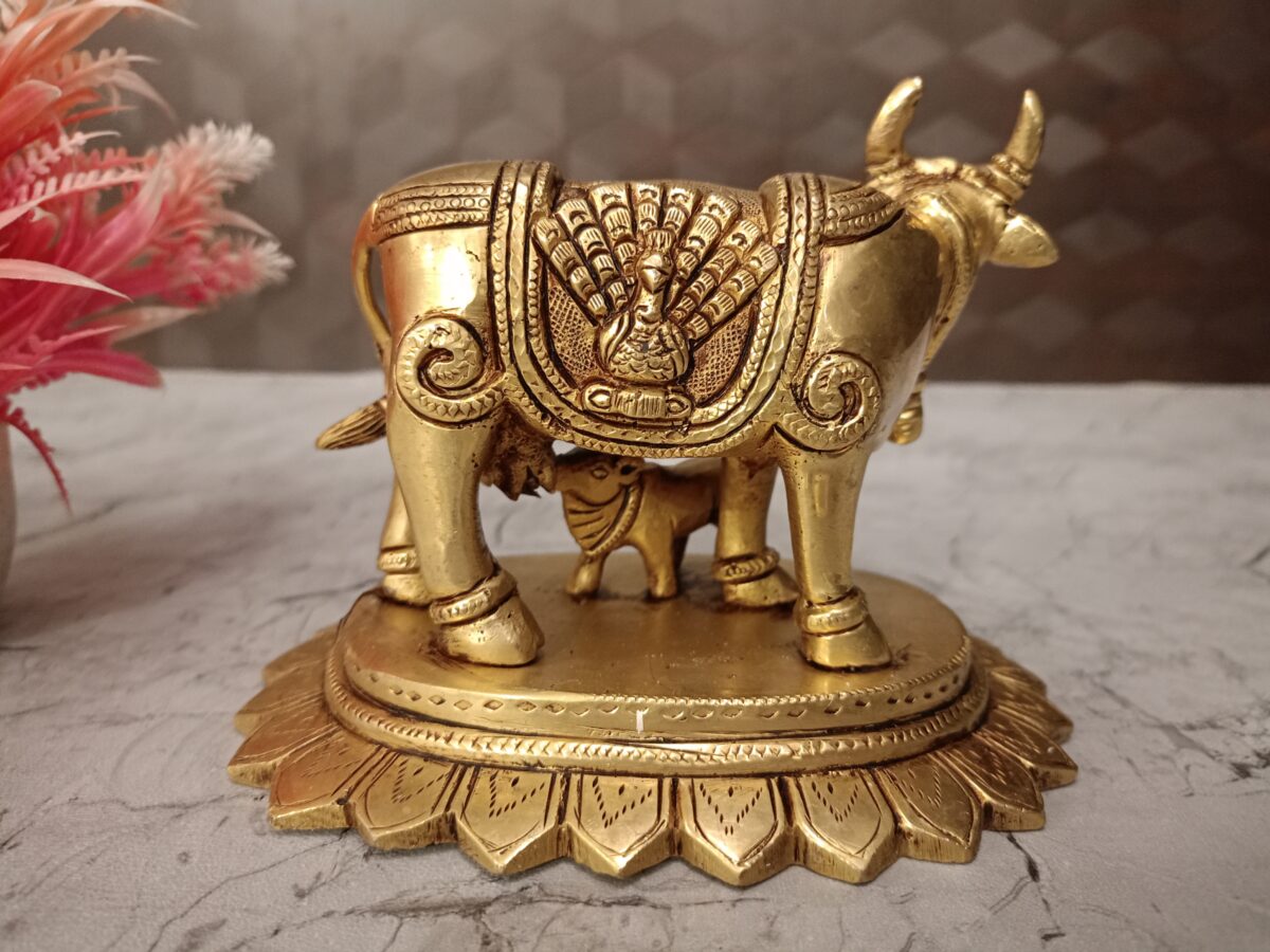 Buy Brass Cow And Calf With Radha Krishna Statue 4.5″