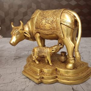 Brass Big Cow And Calf Statue For Pooja , Gift 7″