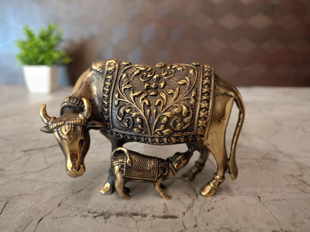 brass fine cow calf handcraft idol pooja gift vgocart coimabtore india scaled