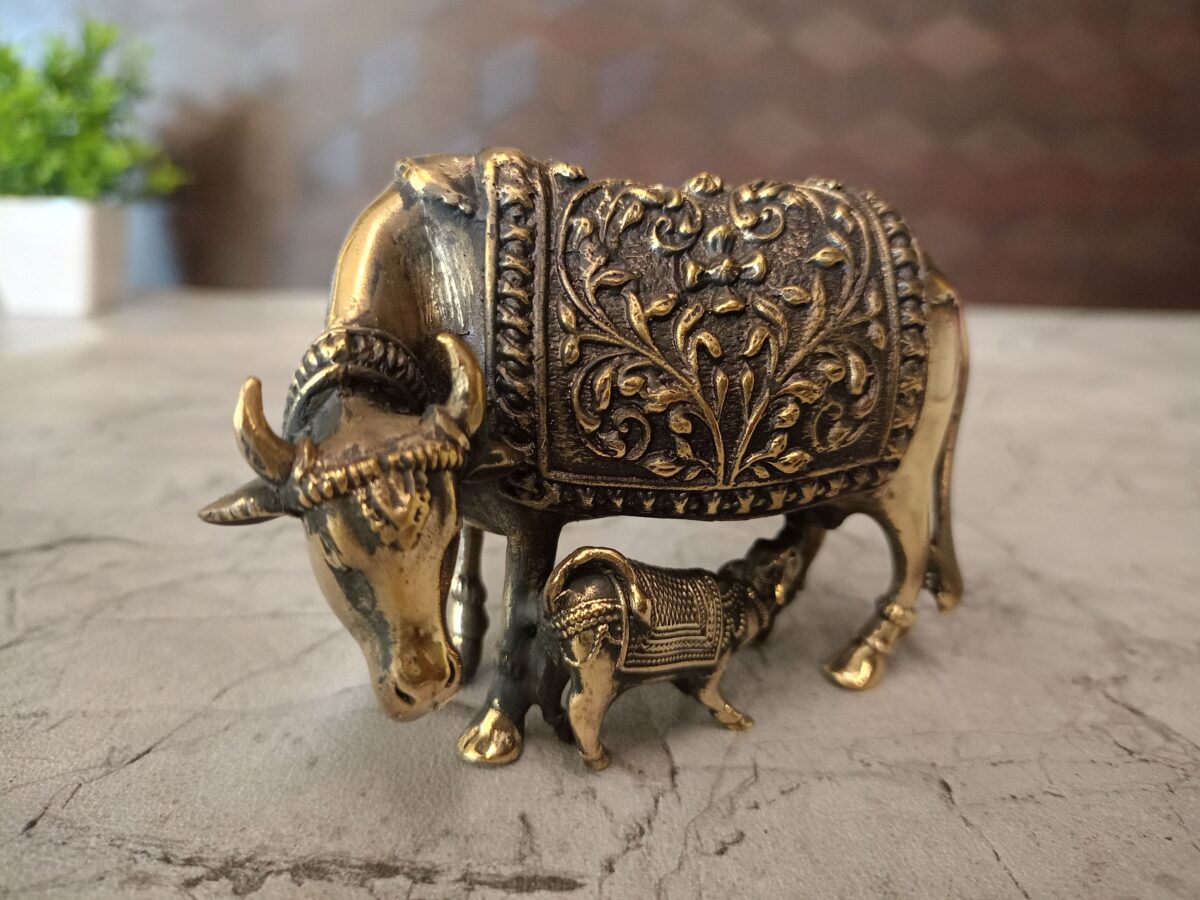 Buy Brass Fine Art Cow and Calf Black Antique Finish 2.5″