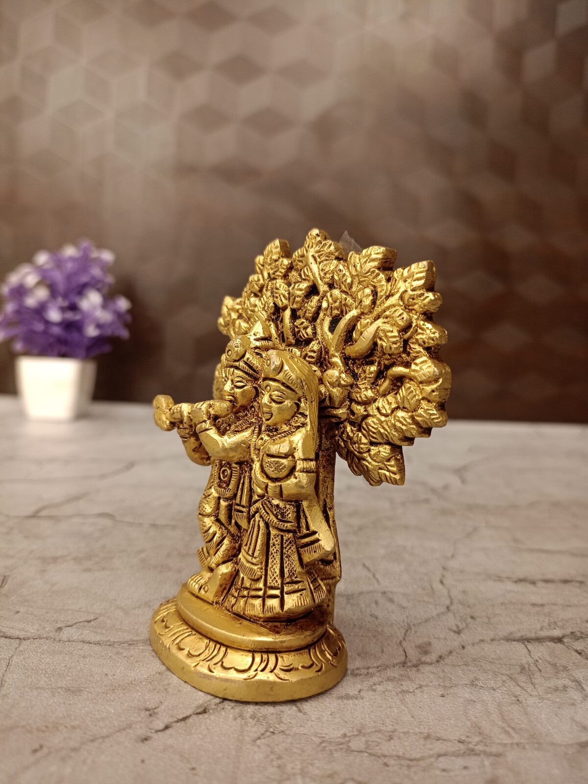 Buy Brass Radha Krishna with Tree Statue 3.5" - Image 4