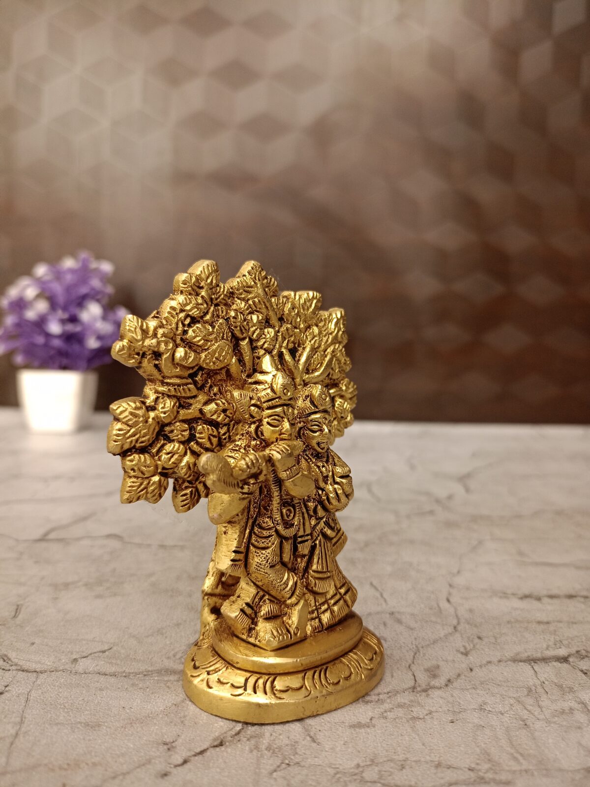 Buy Brass Radha Krishna with Tree Statue 3.5" - Image 3